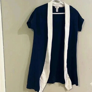 ❤️2/$30❤️[SZ1]Chico Cotton  Blend Short Sleeve Blue Cardigan with Cream Trim